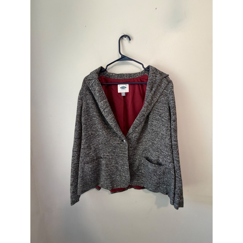 Old Navy Gray Marl Knit Blazer Jacket Plus Size 1X Burgundy Lined Single Button